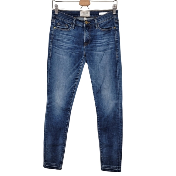 FRAME Skinny Jean Le Skinny de Jeanne Edenvale Wash Released Hem Women 27 Denim - Picture 2 of 14